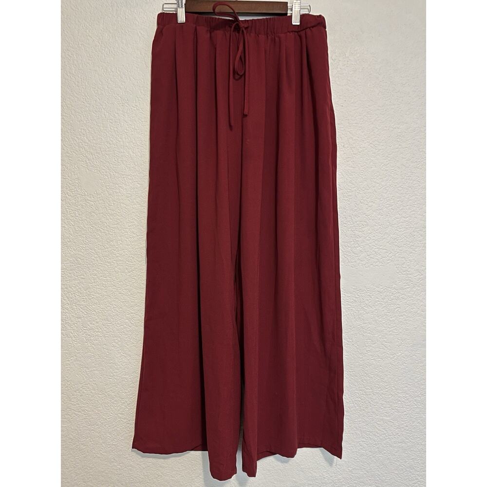 Cider Women’s Large Wide Leg Casual Pants Wine Red Pull On Pants